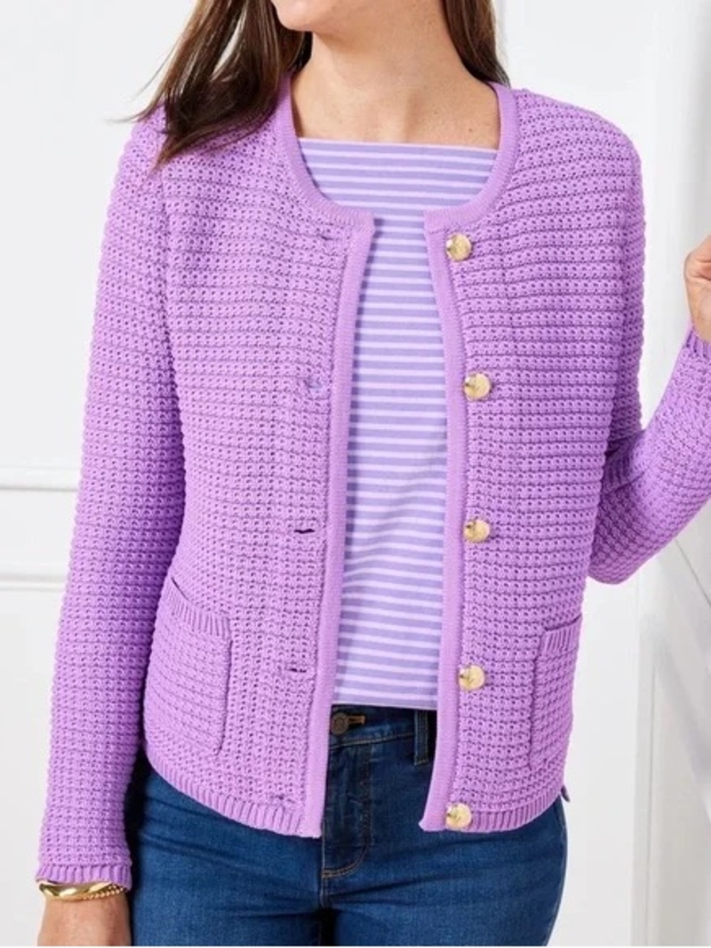 Talbots Kate Lavender‎ Knit Button-Front Sweater Jacket Size SP
